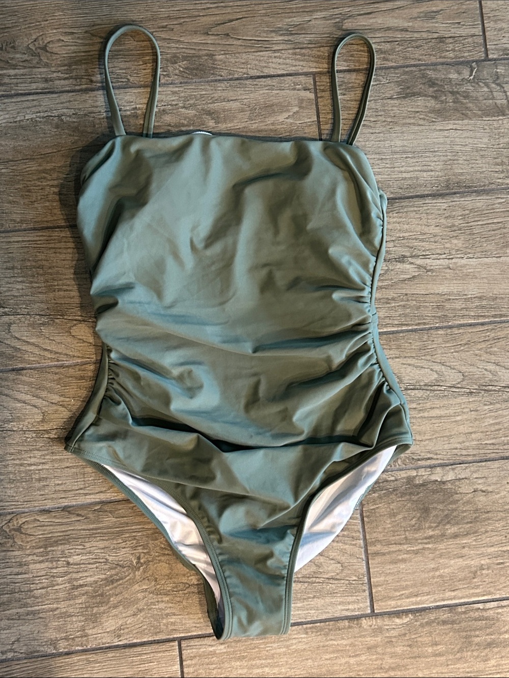 NWT…Olive Green Ruched One-Piece Swimsuit